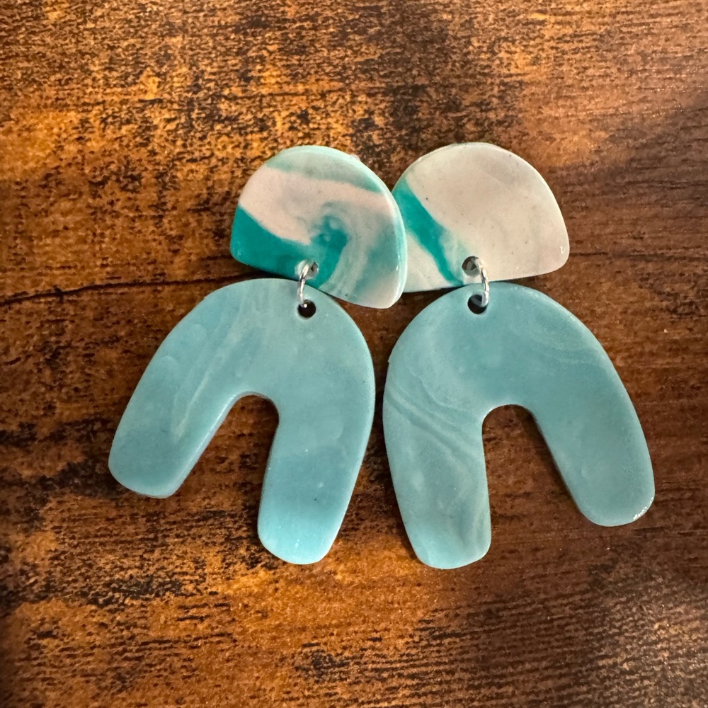 Abstract Blue and White Earrings